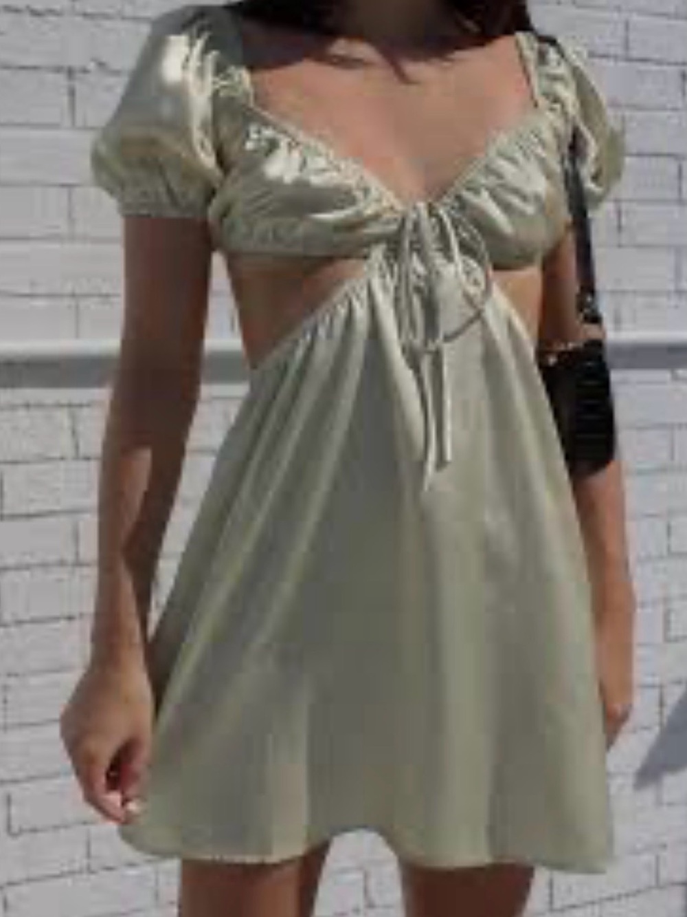 Mendocino Sage Green Cutout Puff Sleeve Mini Dress
